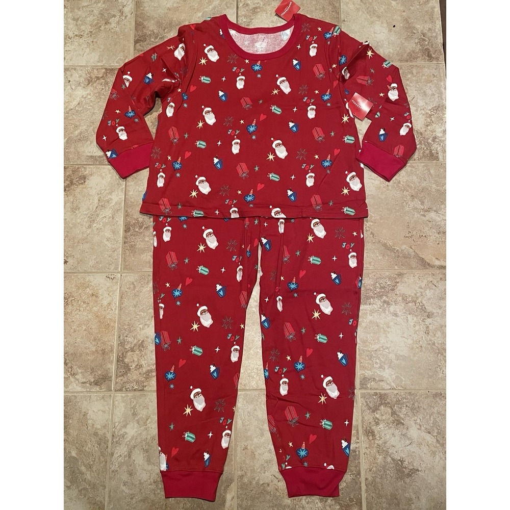 WONDERSHOP Women's Red Santa Print Ribbed Holiday Pajama Set Size 1X NWT